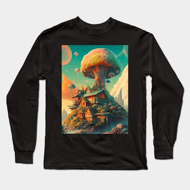 Trippy Cabin In The Forrest Long Sleeve T-Shirt by emanuellindqvist